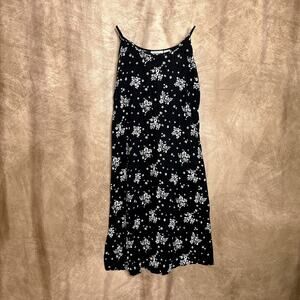 Vintage 90s Jessica Stevens Black & White Floral Midi Dress Shift Women's S Boho